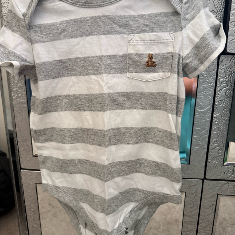 GAP Gray & White Striped Baby Bodysuit with Pocket Teddy